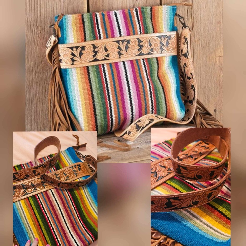 American Darling Tooled Leather Serape Saddle Blanket Handbag